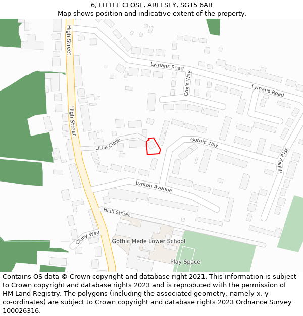 6, LITTLE CLOSE, ARLESEY, SG15 6AB: Location map and indicative extent of plot