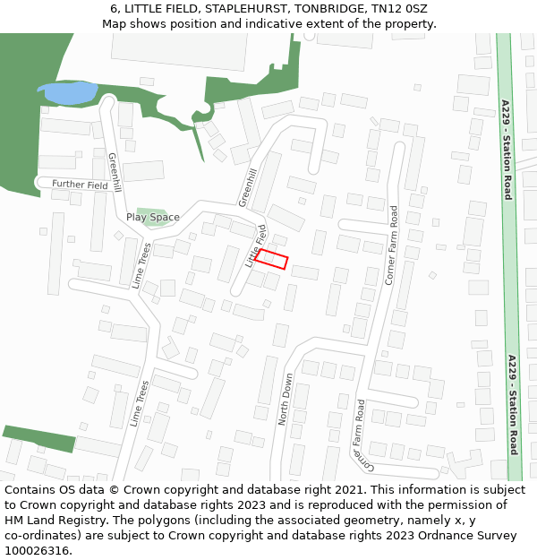 6, LITTLE FIELD, STAPLEHURST, TONBRIDGE, TN12 0SZ: Location map and indicative extent of plot