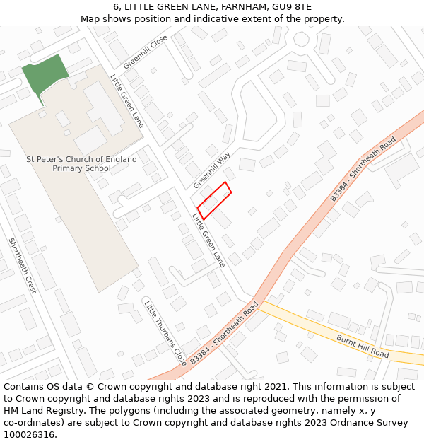 6, LITTLE GREEN LANE, FARNHAM, GU9 8TE: Location map and indicative extent of plot