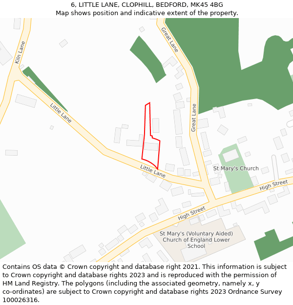 6, LITTLE LANE, CLOPHILL, BEDFORD, MK45 4BG: Location map and indicative extent of plot