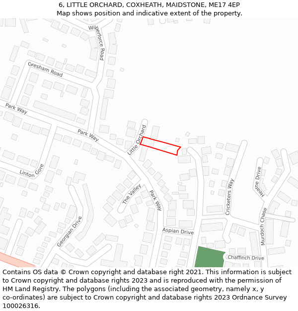 6, LITTLE ORCHARD, COXHEATH, MAIDSTONE, ME17 4EP: Location map and indicative extent of plot