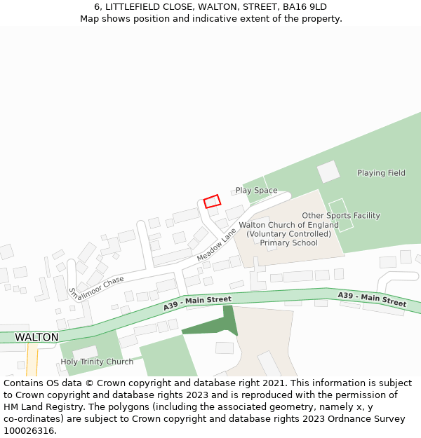 6, LITTLEFIELD CLOSE, WALTON, STREET, BA16 9LD: Location map and indicative extent of plot