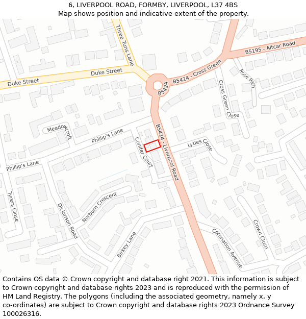 6, LIVERPOOL ROAD, FORMBY, LIVERPOOL, L37 4BS: Location map and indicative extent of plot