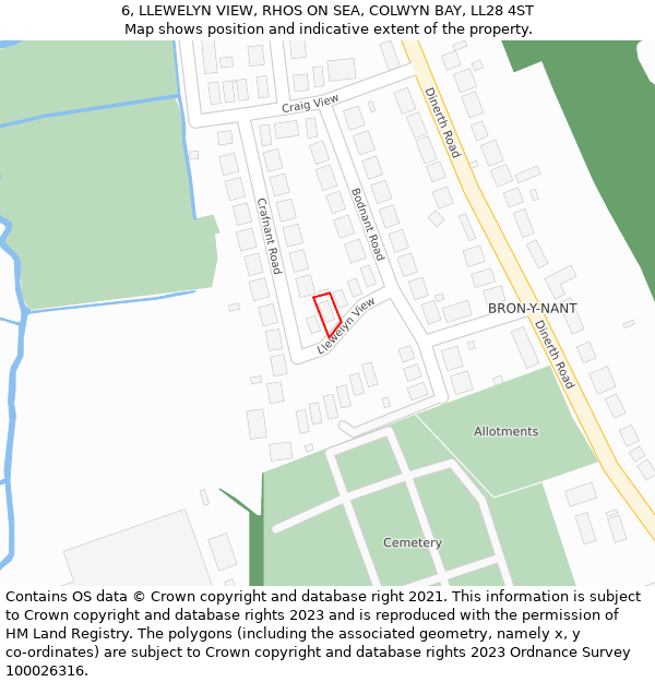 6, LLEWELYN VIEW, RHOS ON SEA, COLWYN BAY, LL28 4ST: Location map and indicative extent of plot