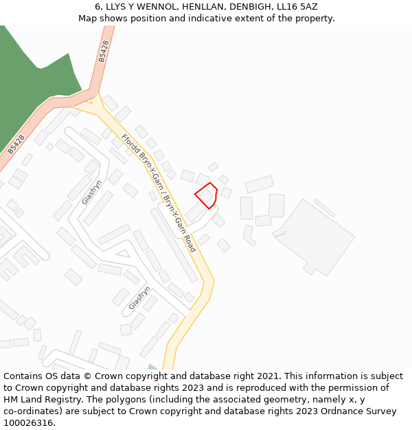 6, LLYS Y WENNOL, HENLLAN, DENBIGH, LL16 5AZ: Location map and indicative extent of plot