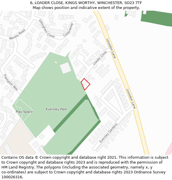 6, LOADER CLOSE, KINGS WORTHY, WINCHESTER, SO23 7TF: Location map and indicative extent of plot