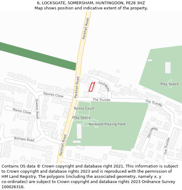 6, LOCKSGATE, SOMERSHAM, HUNTINGDON, PE28 3HZ: Location map and indicative extent of plot