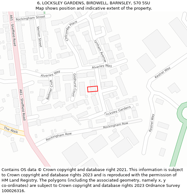 6, LOCKSLEY GARDENS, BIRDWELL, BARNSLEY, S70 5SU: Location map and indicative extent of plot