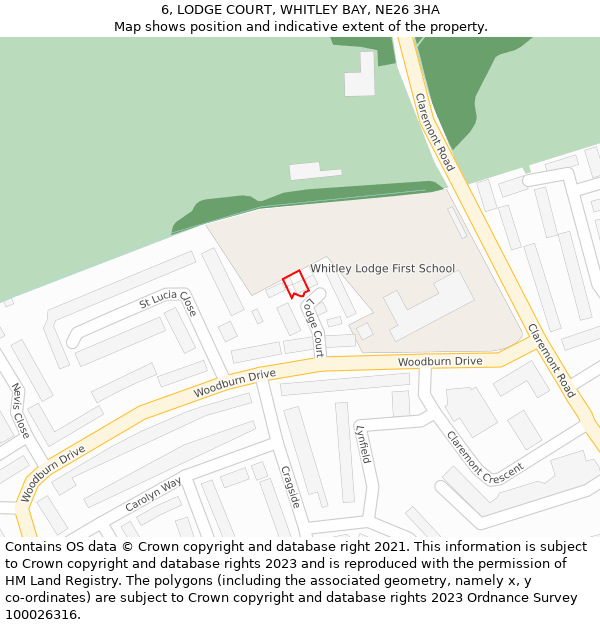 6, LODGE COURT, WHITLEY BAY, NE26 3HA: Location map and indicative extent of plot