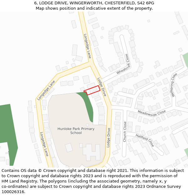 6, LODGE DRIVE, WINGERWORTH, CHESTERFIELD, S42 6PG: Location map and indicative extent of plot