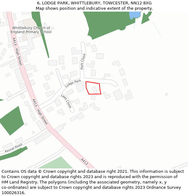 6, LODGE PARK, WHITTLEBURY, TOWCESTER, NN12 8XG: Location map and indicative extent of plot
