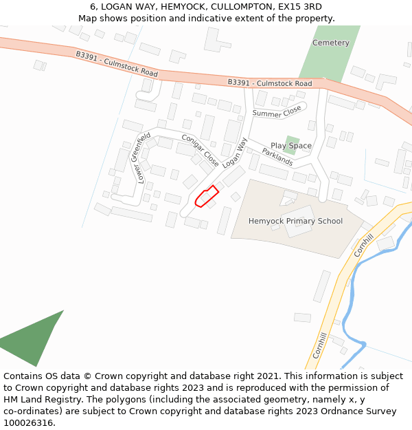 6, LOGAN WAY, HEMYOCK, CULLOMPTON, EX15 3RD: Location map and indicative extent of plot