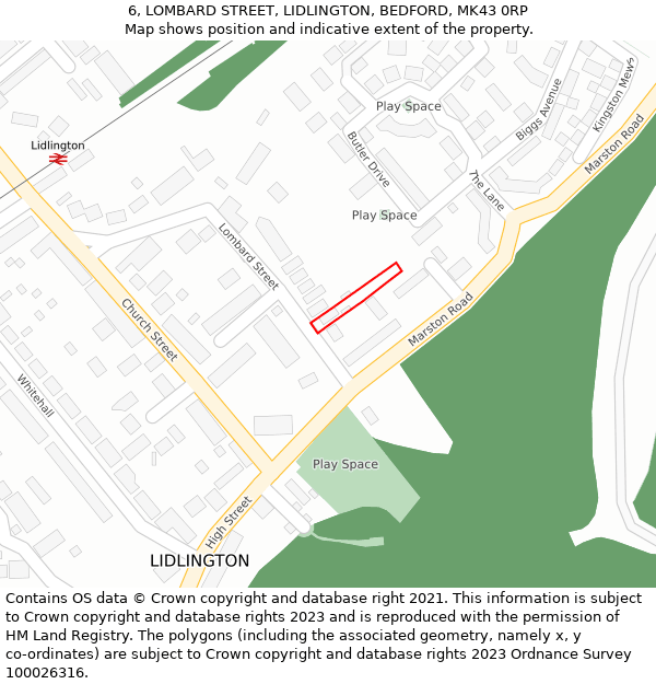 6, LOMBARD STREET, LIDLINGTON, BEDFORD, MK43 0RP: Location map and indicative extent of plot