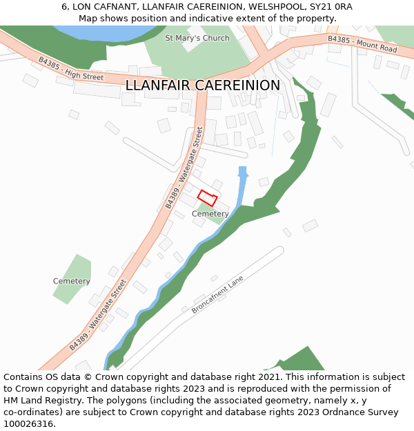 6, LON CAFNANT, LLANFAIR CAEREINION, WELSHPOOL, SY21 0RA: Location map and indicative extent of plot