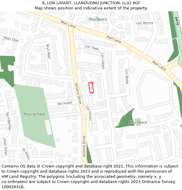 6, LON LAFANT, LLANDUDNO JUNCTION, LL31 9GF: Location map and indicative extent of plot