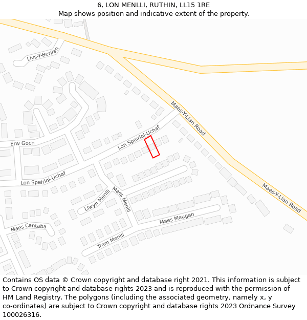 6, LON MENLLI, RUTHIN, LL15 1RE: Location map and indicative extent of plot