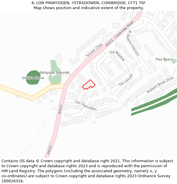 6, LON PINWYDDEN, YSTRADOWEN, COWBRIDGE, CF71 7SF: Location map and indicative extent of plot