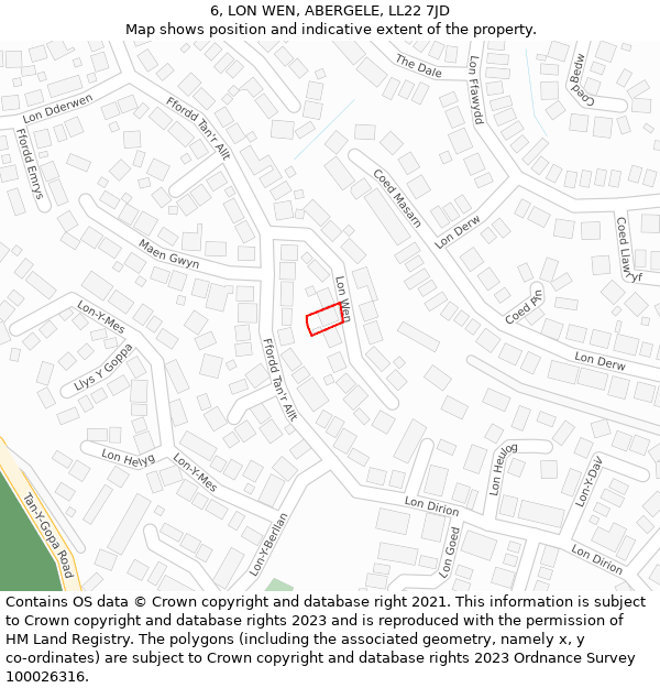 6, LON WEN, ABERGELE, LL22 7JD: Location map and indicative extent of plot