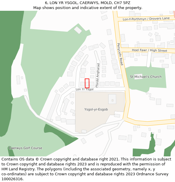 6, LON YR YSGOL, CAERWYS, MOLD, CH7 5PZ: Location map and indicative extent of plot