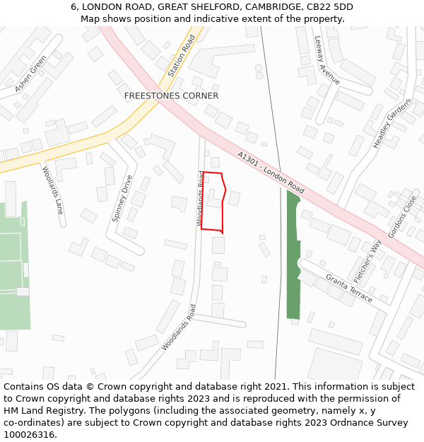 6, LONDON ROAD, GREAT SHELFORD, CAMBRIDGE, CB22 5DD: Location map and indicative extent of plot