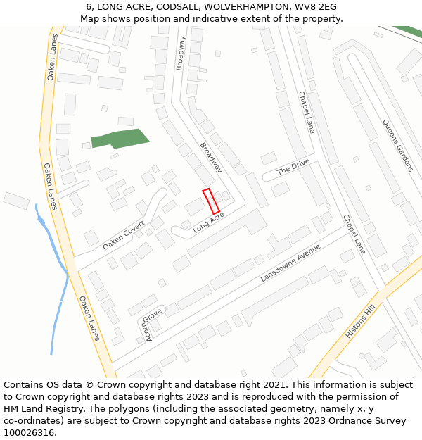 6, LONG ACRE, CODSALL, WOLVERHAMPTON, WV8 2EG: Location map and indicative extent of plot