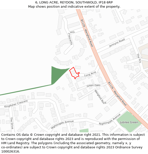 6, LONG ACRE, REYDON, SOUTHWOLD, IP18 6RP: Location map and indicative extent of plot