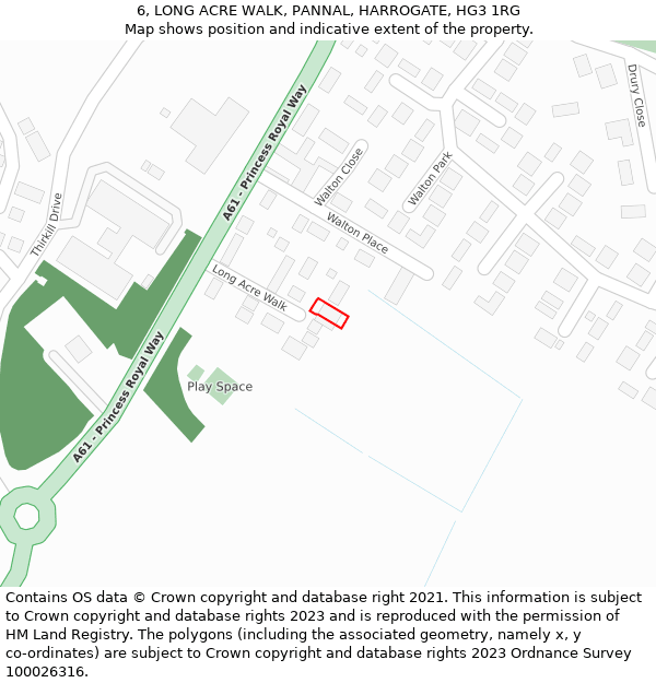 6, LONG ACRE WALK, PANNAL, HARROGATE, HG3 1RG: Location map and indicative extent of plot