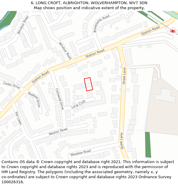 6, LONG CROFT, ALBRIGHTON, WOLVERHAMPTON, WV7 3DN: Location map and indicative extent of plot