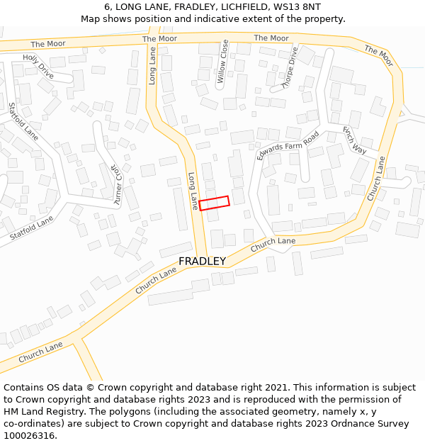 6, LONG LANE, FRADLEY, LICHFIELD, WS13 8NT: Location map and indicative extent of plot