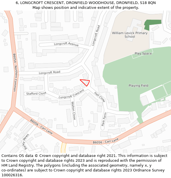 6, LONGCROFT CRESCENT, DRONFIELD WOODHOUSE, DRONFIELD, S18 8QN: Location map and indicative extent of plot