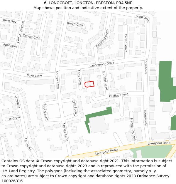 6, LONGCROFT, LONGTON, PRESTON, PR4 5NE: Location map and indicative extent of plot