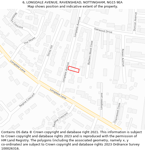 6, LONGDALE AVENUE, RAVENSHEAD, NOTTINGHAM, NG15 9EA: Location map and indicative extent of plot