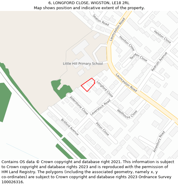 6, LONGFORD CLOSE, WIGSTON, LE18 2RL: Location map and indicative extent of plot