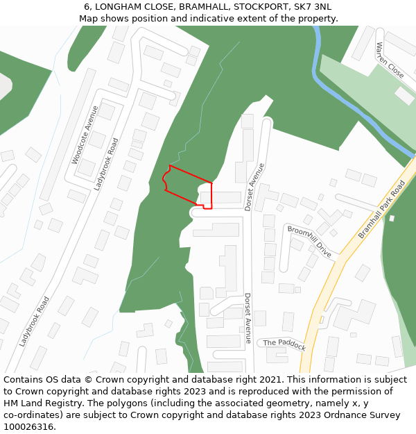 6, LONGHAM CLOSE, BRAMHALL, STOCKPORT, SK7 3NL: Location map and indicative extent of plot