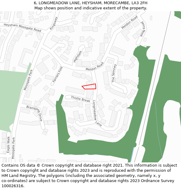 6, LONGMEADOW LANE, HEYSHAM, MORECAMBE, LA3 2FH: Location map and indicative extent of plot