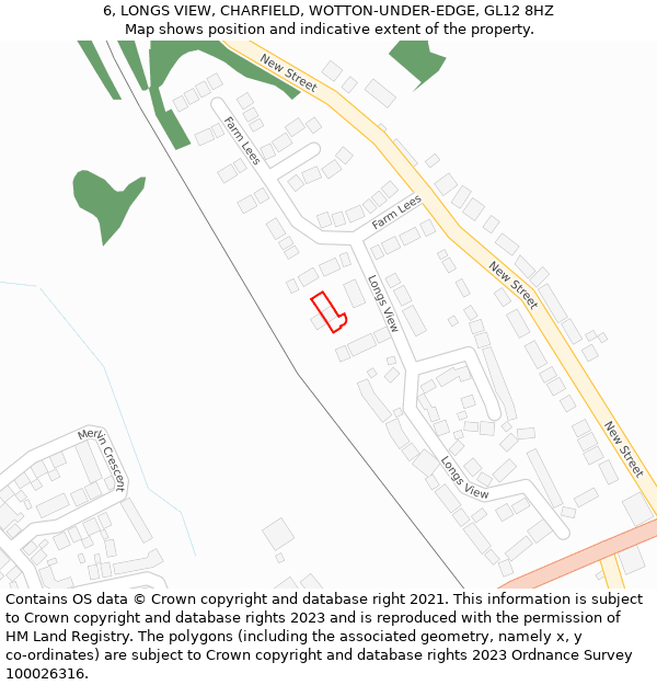 6, LONGS VIEW, CHARFIELD, WOTTON-UNDER-EDGE, GL12 8HZ: Location map and indicative extent of plot