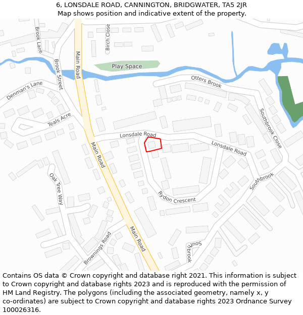 6, LONSDALE ROAD, CANNINGTON, BRIDGWATER, TA5 2JR: Location map and indicative extent of plot