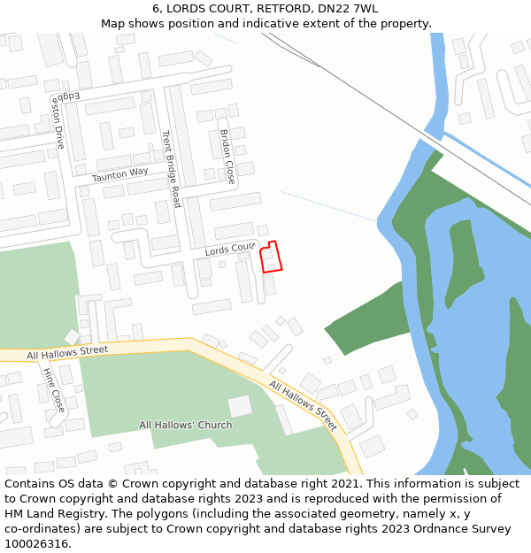 6, LORDS COURT, RETFORD, DN22 7WL: Location map and indicative extent of plot