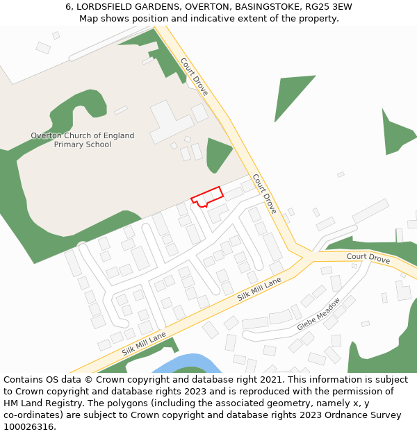 6, LORDSFIELD GARDENS, OVERTON, BASINGSTOKE, RG25 3EW: Location map and indicative extent of plot