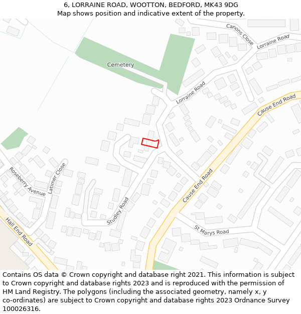 6, LORRAINE ROAD, WOOTTON, BEDFORD, MK43 9DG: Location map and indicative extent of plot