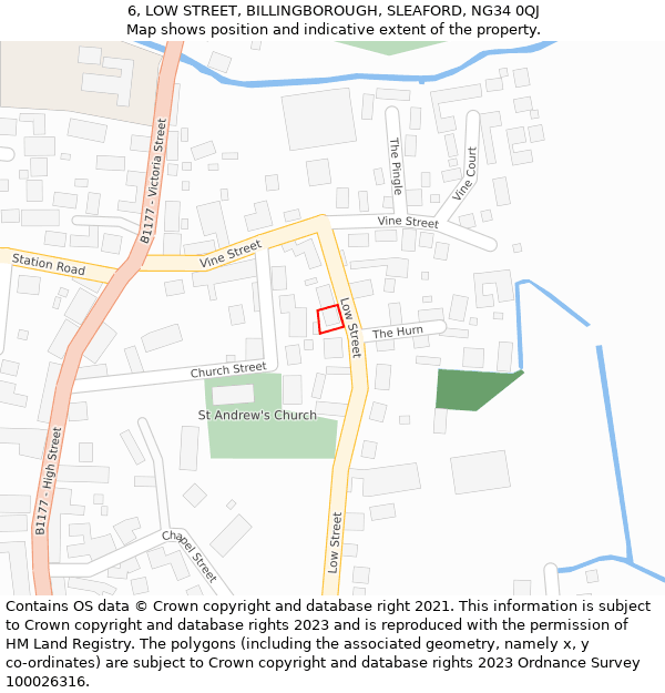 6, LOW STREET, BILLINGBOROUGH, SLEAFORD, NG34 0QJ: Location map and indicative extent of plot