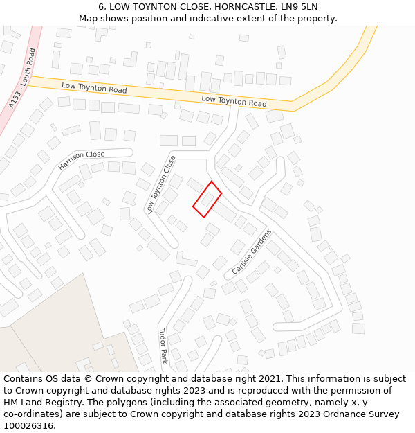 6, LOW TOYNTON CLOSE, HORNCASTLE, LN9 5LN: Location map and indicative extent of plot