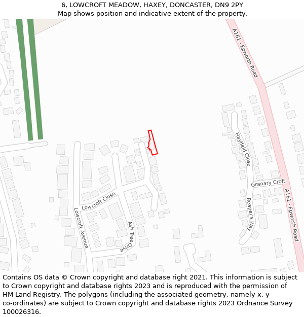 6, LOWCROFT MEADOW, HAXEY, DONCASTER, DN9 2PY: Location map and indicative extent of plot