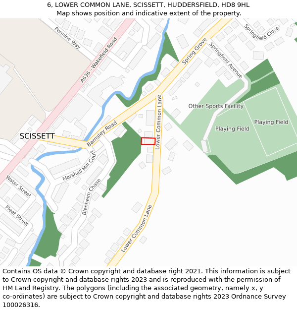 6, LOWER COMMON LANE, SCISSETT, HUDDERSFIELD, HD8 9HL: Location map and indicative extent of plot