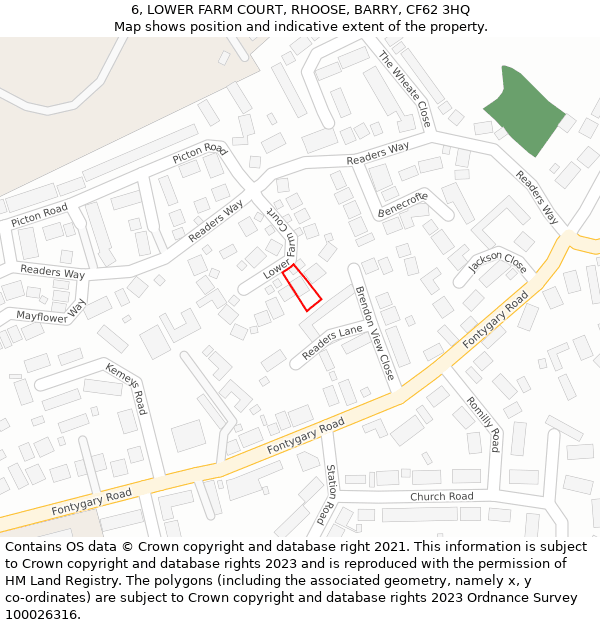 6, LOWER FARM COURT, RHOOSE, BARRY, CF62 3HQ: Location map and indicative extent of plot