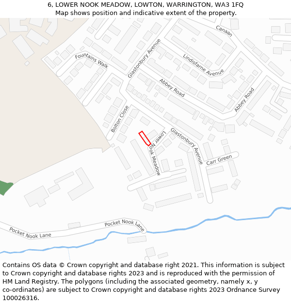 6, LOWER NOOK MEADOW, LOWTON, WARRINGTON, WA3 1FQ: Location map and indicative extent of plot