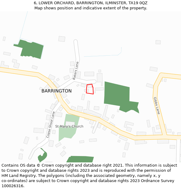 6, LOWER ORCHARD, BARRINGTON, ILMINSTER, TA19 0QZ: Location map and indicative extent of plot