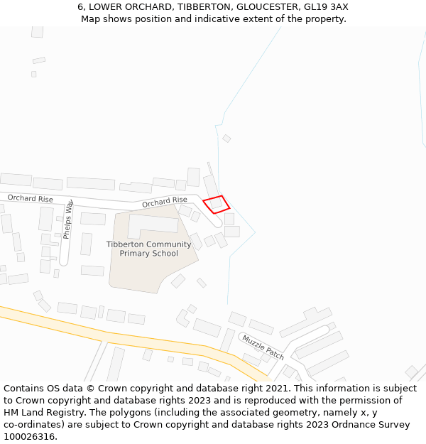 6, LOWER ORCHARD, TIBBERTON, GLOUCESTER, GL19 3AX: Location map and indicative extent of plot