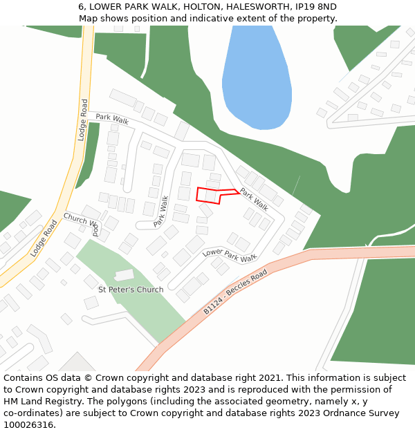 6, LOWER PARK WALK, HOLTON, HALESWORTH, IP19 8ND: Location map and indicative extent of plot