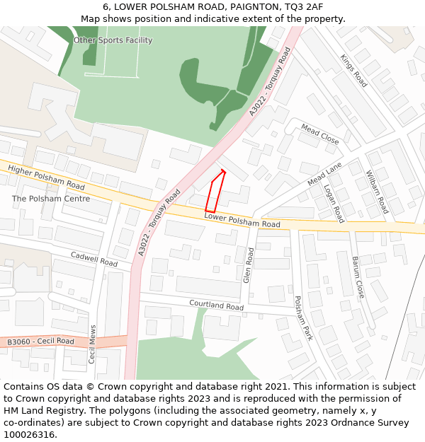 6, LOWER POLSHAM ROAD, PAIGNTON, TQ3 2AF: Location map and indicative extent of plot